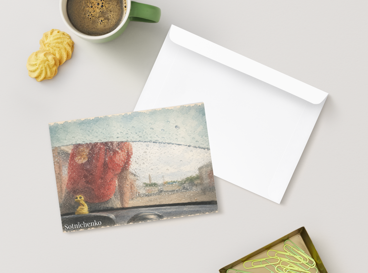 Waiting in the Rain — Vintage Printable Postcard