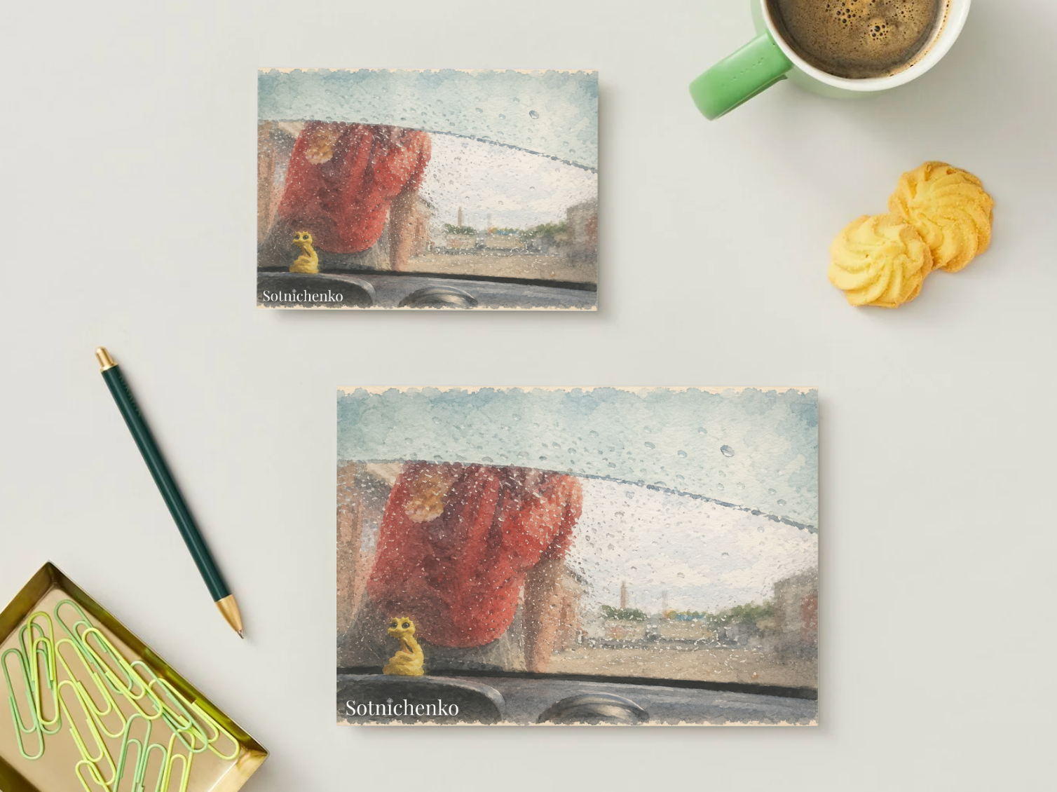 Waiting in the Rain — Vintage Printable Postcard