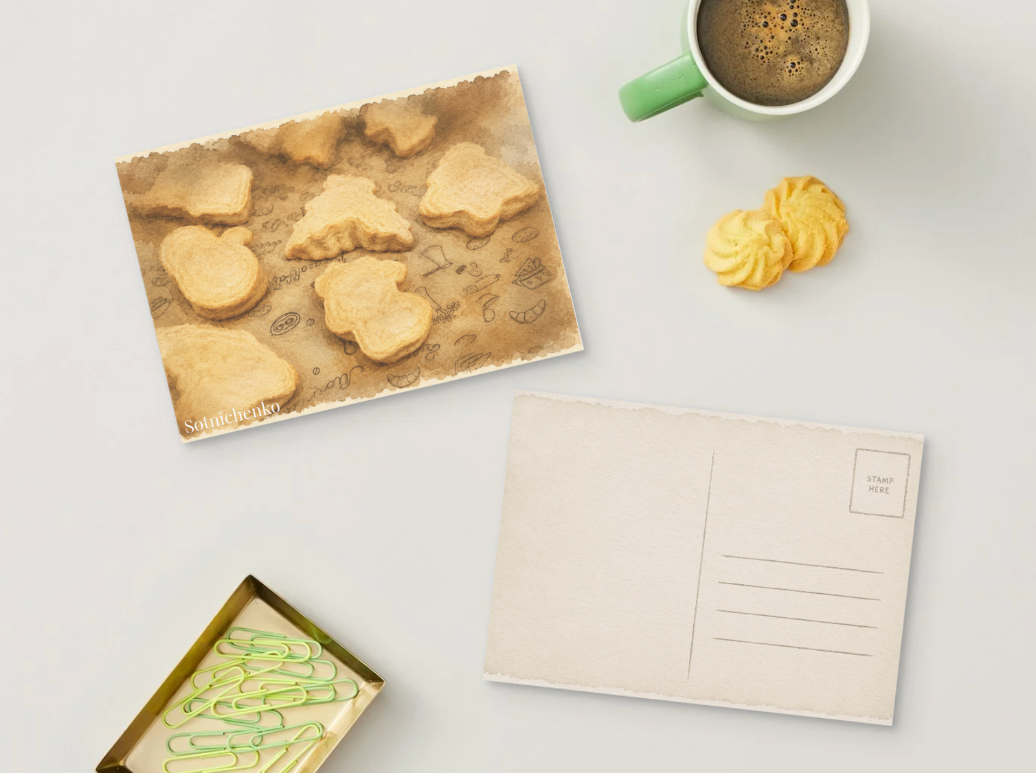 Golden Cookies — Vintage Printable Postcard