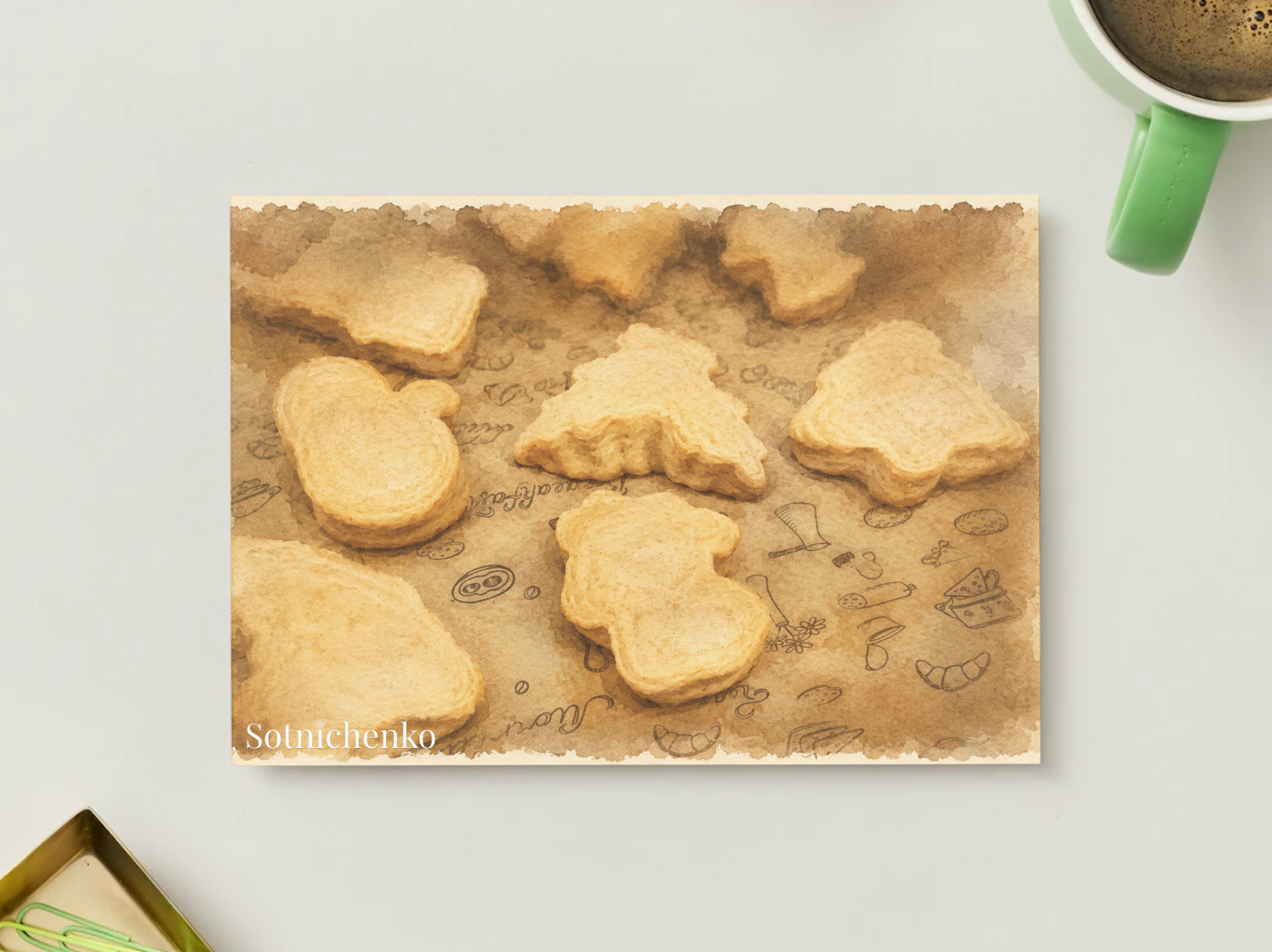 Golden Cookies — Vintage Printable Postcard