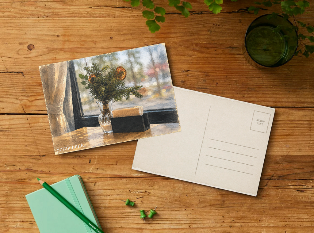 Winter Window — Cozy Printable Postcard