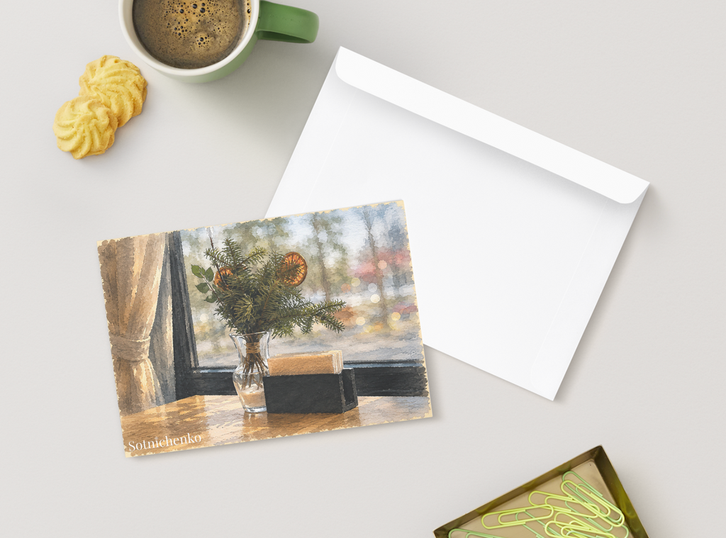 Winter Window — Cozy Printable Postcard