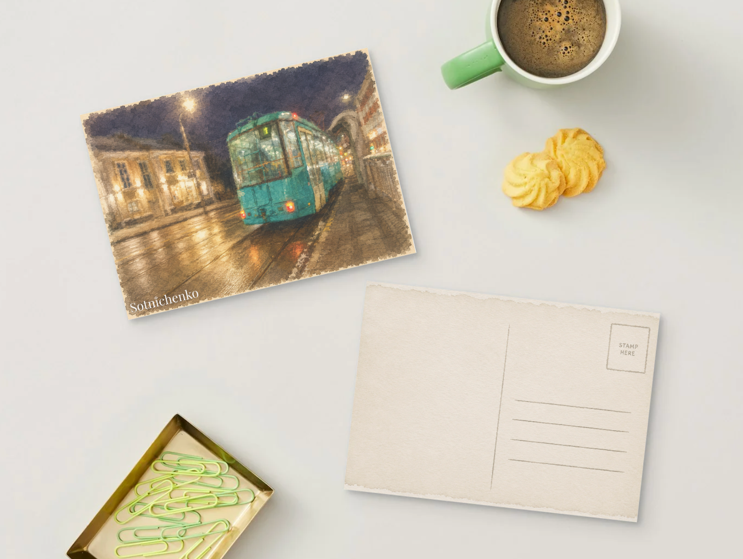 Last Tram Home — Vintage Printable Postcard
