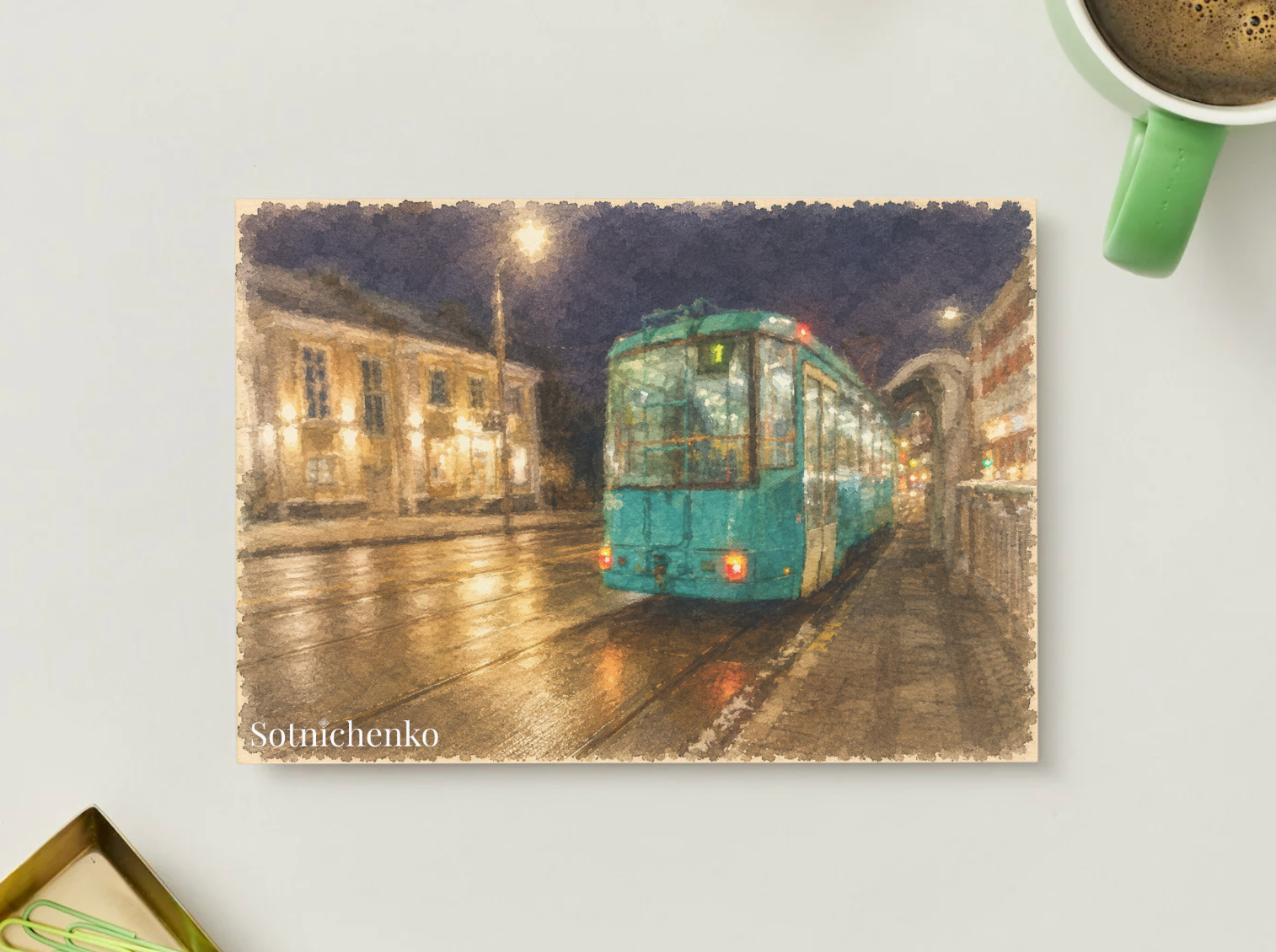 Last Tram Home — Vintage Printable Postcard