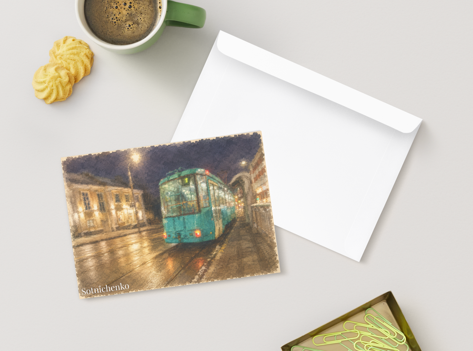 Last Tram Home — Vintage Printable Postcard