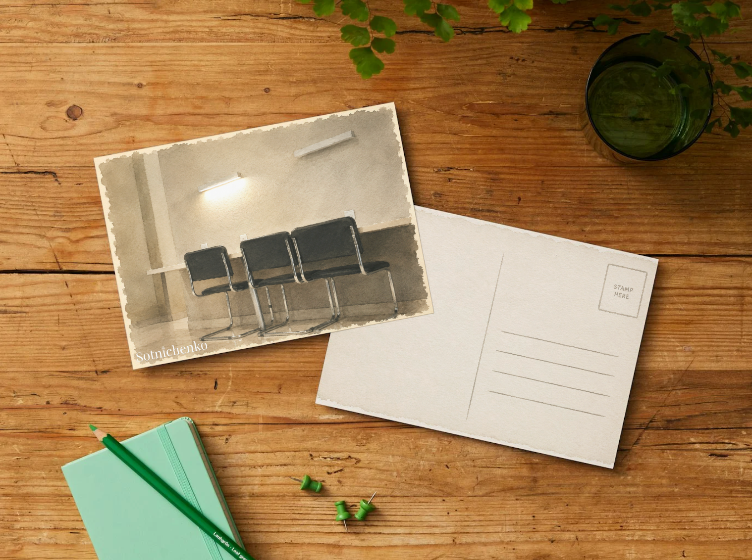 Empty Waiting Room — Vintage Printable Postcard