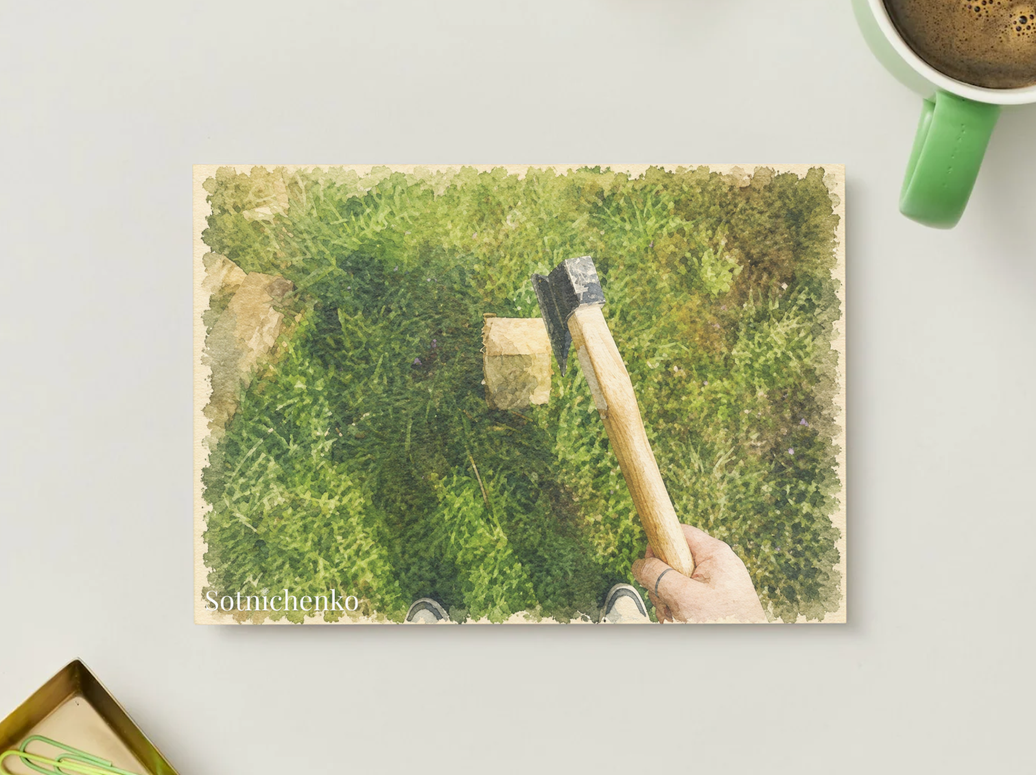 Backyard Work — Vintage Printable Postcard