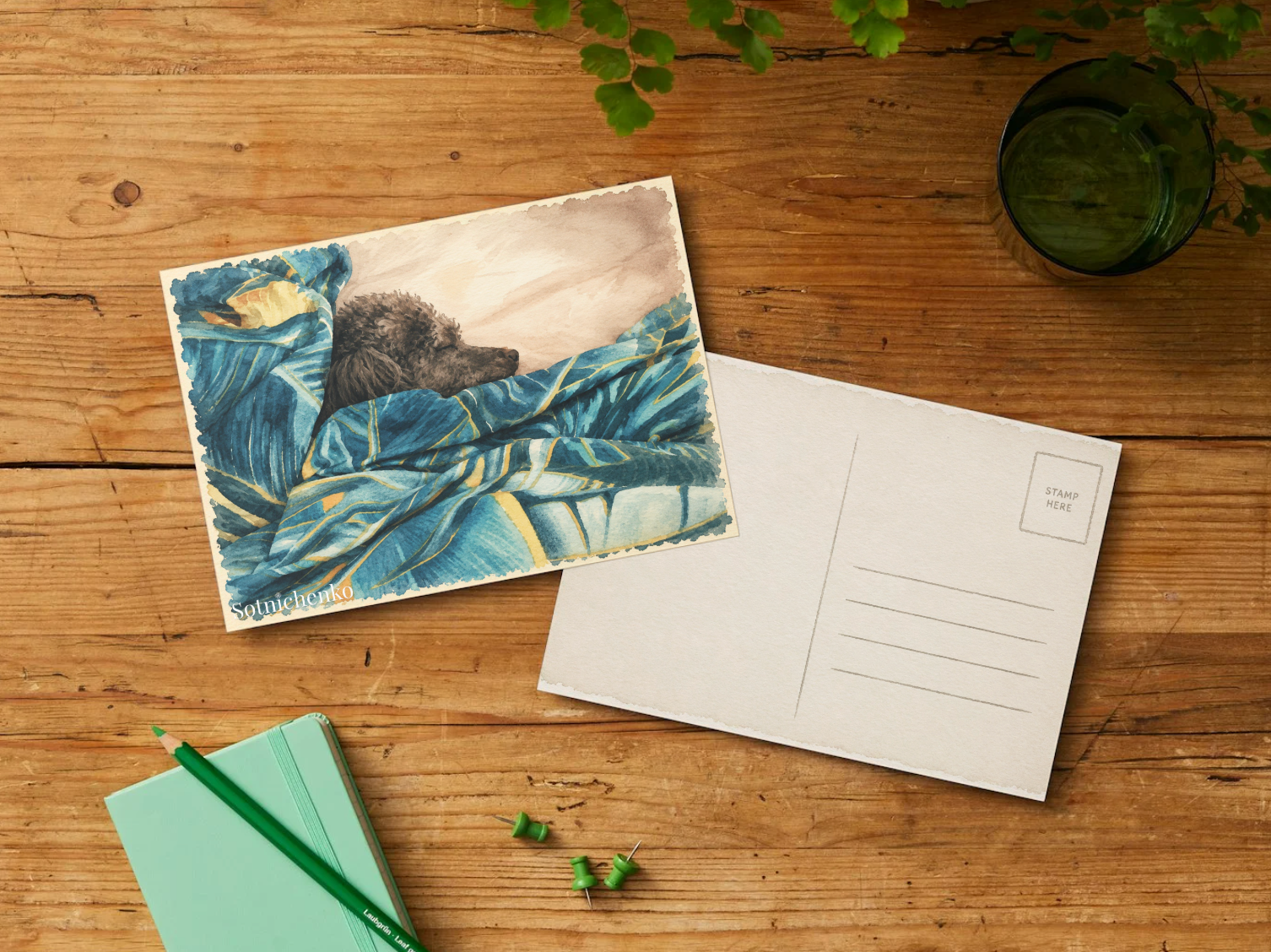 Wrapped in Blue — Vintage Printable Postcard