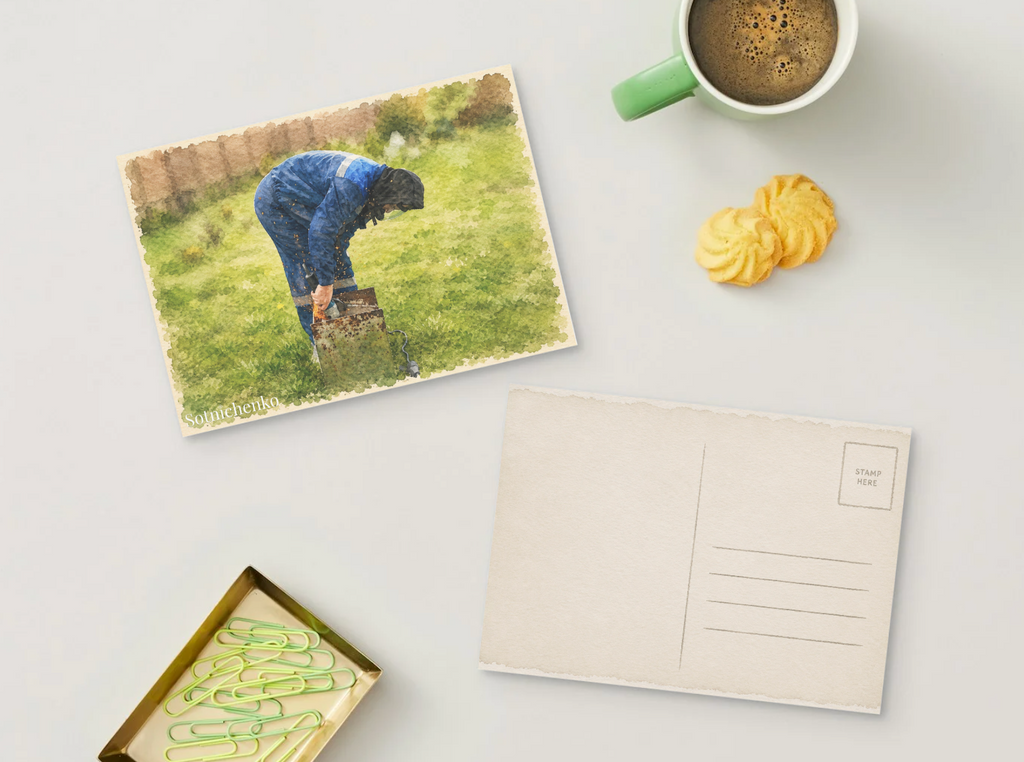 Sparks in the Grass — Industrial Printable Postcard