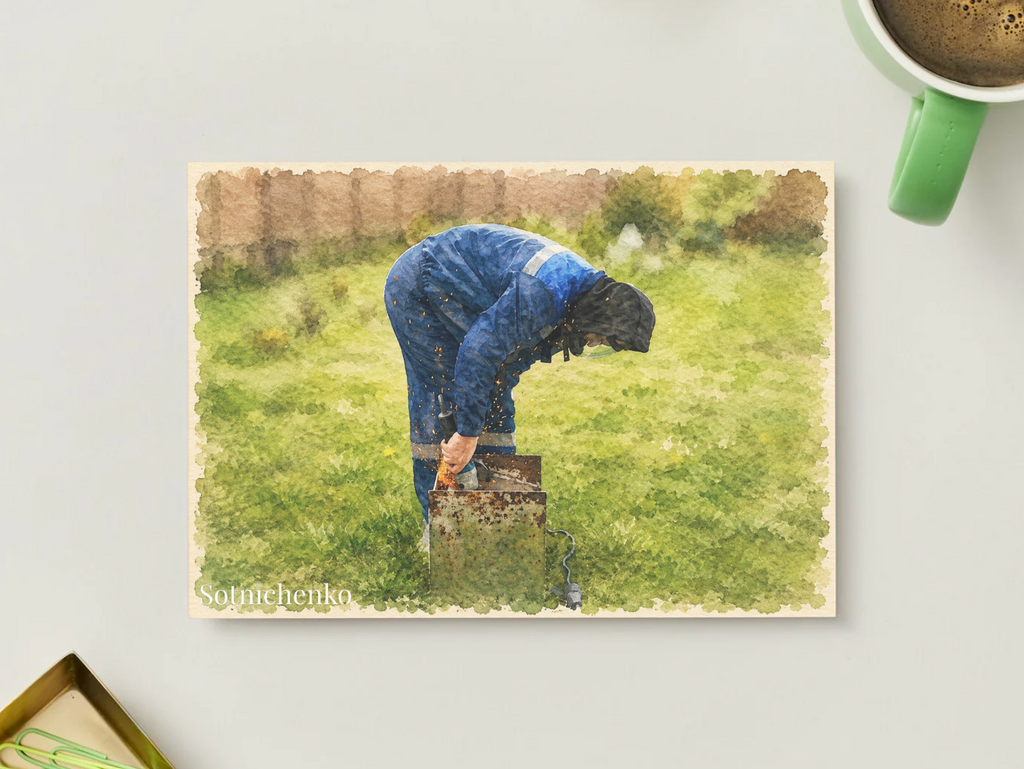 Sparks in the Grass — Industrial Printable Postcard