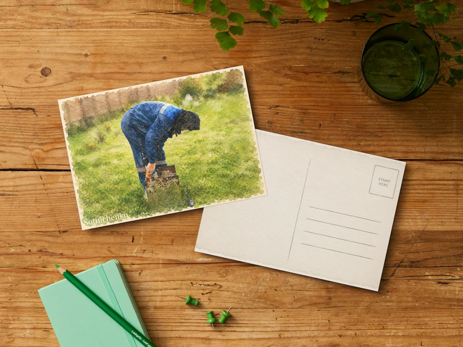 Sparks in the Grass — Industrial Printable Postcard