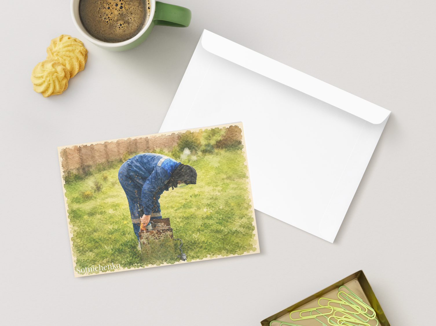 Sparks in the Grass — Industrial Printable Postcard