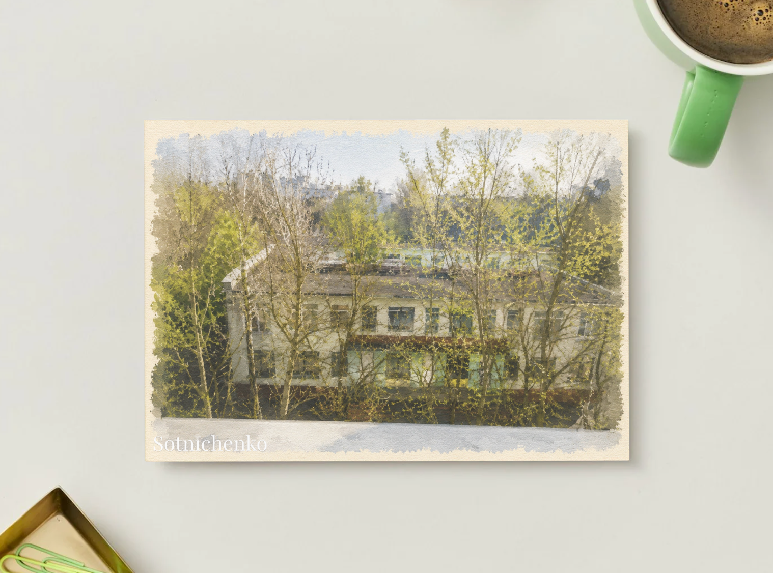 Spring Courtyard — Nostalgic Printable Postcard