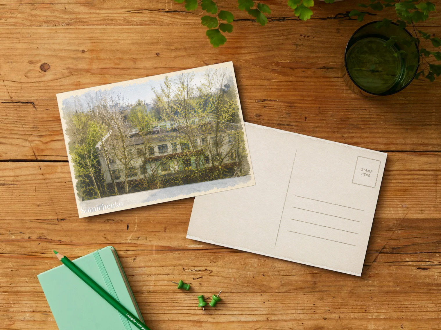 Spring Courtyard — Nostalgic Printable Postcard