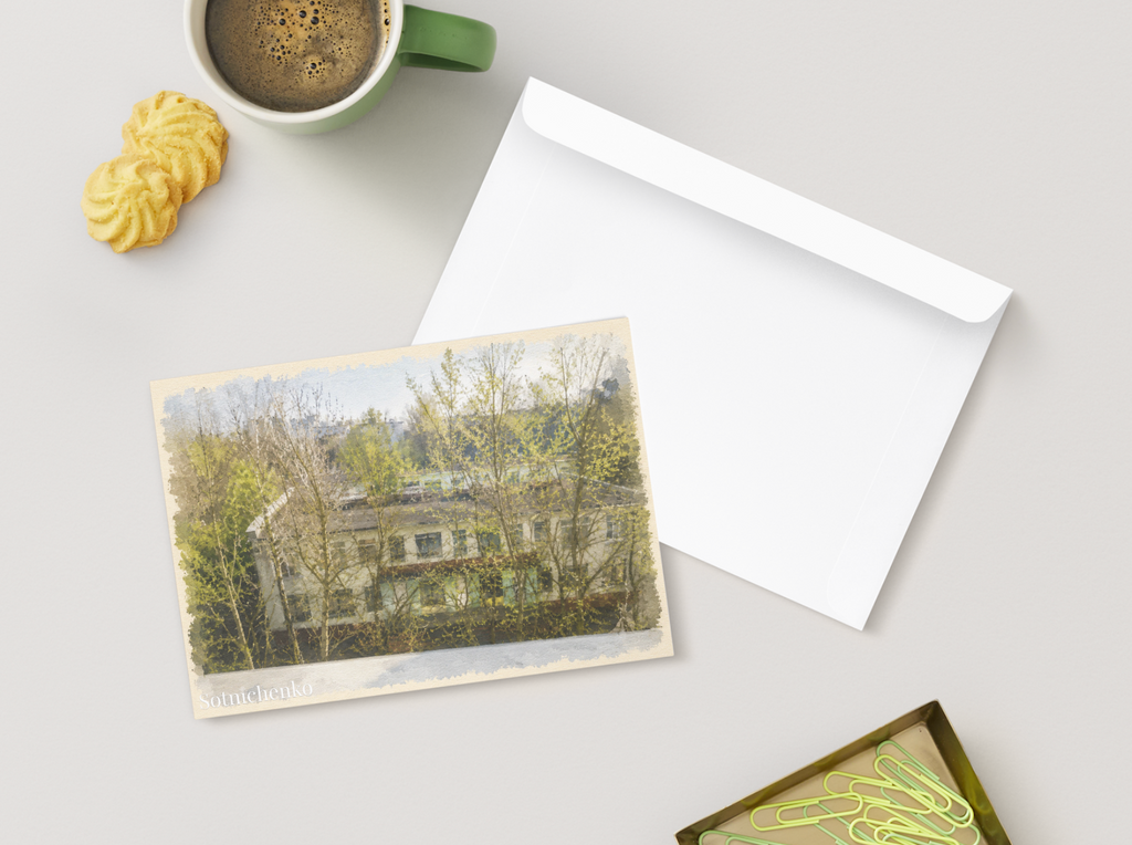 Spring Courtyard — Nostalgic Printable Postcard