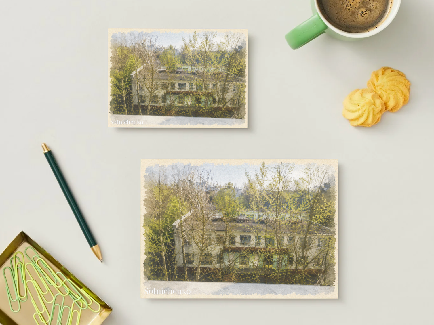Spring Courtyard — Nostalgic Printable Postcard