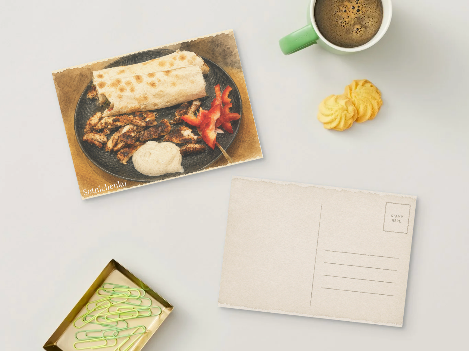 Wrap & Roast - Cozy Printable Postcard