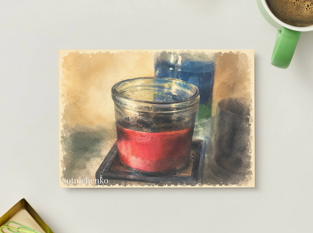 Red Candle — Cozy Printable Postcard