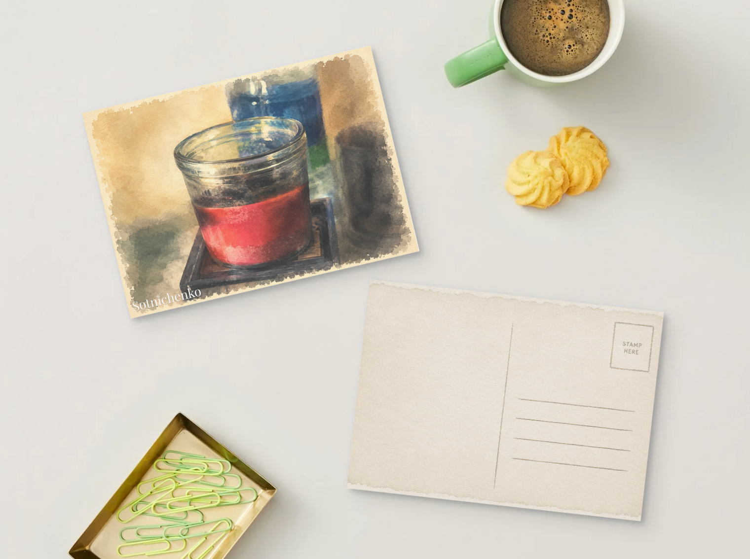 Red Candle — Cozy Printable Postcard