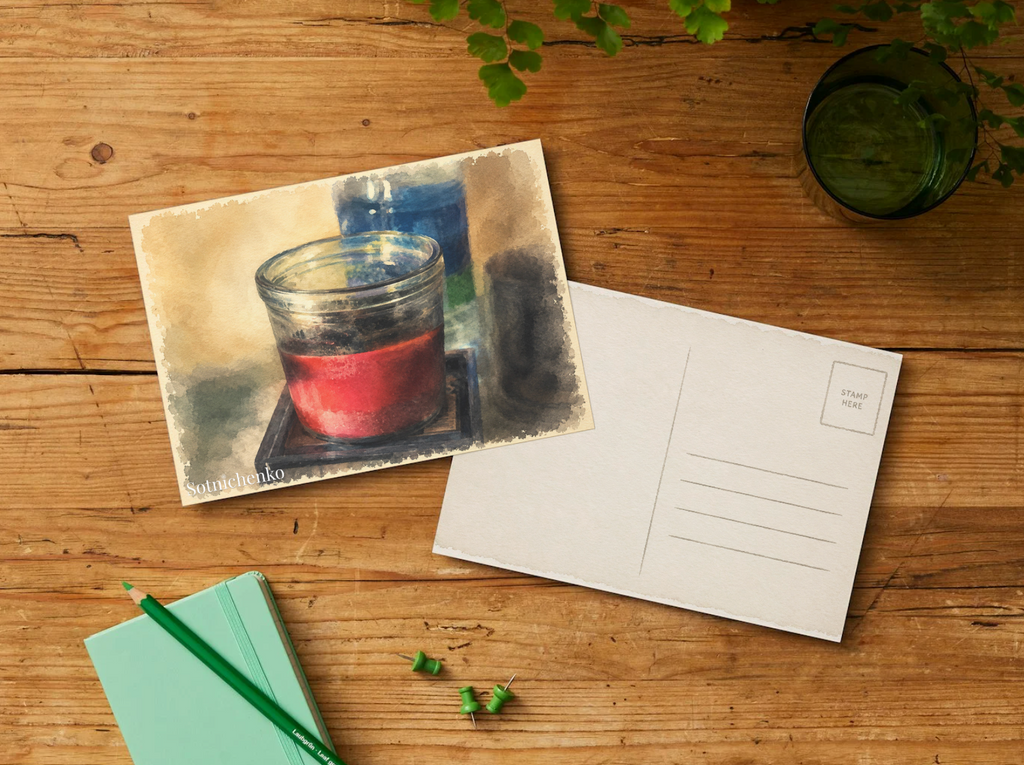 Red Candle — Cozy Printable Postcard