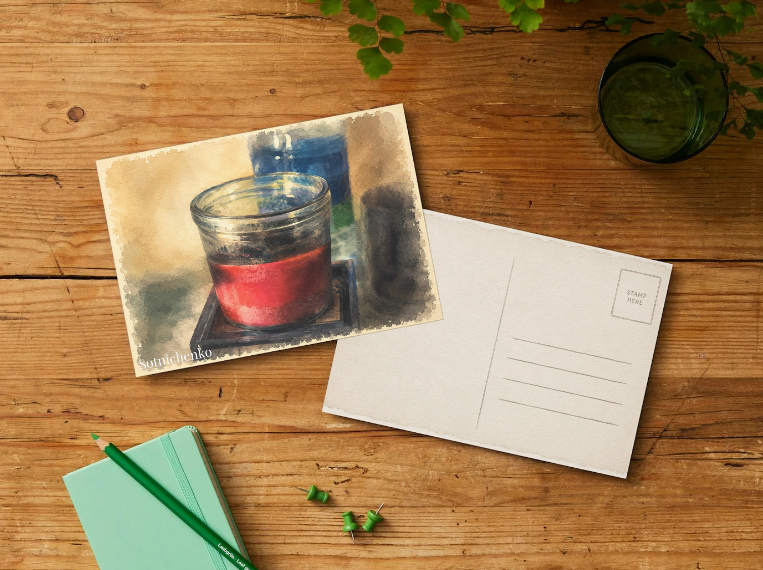 Red Candle — Cozy Printable Postcard