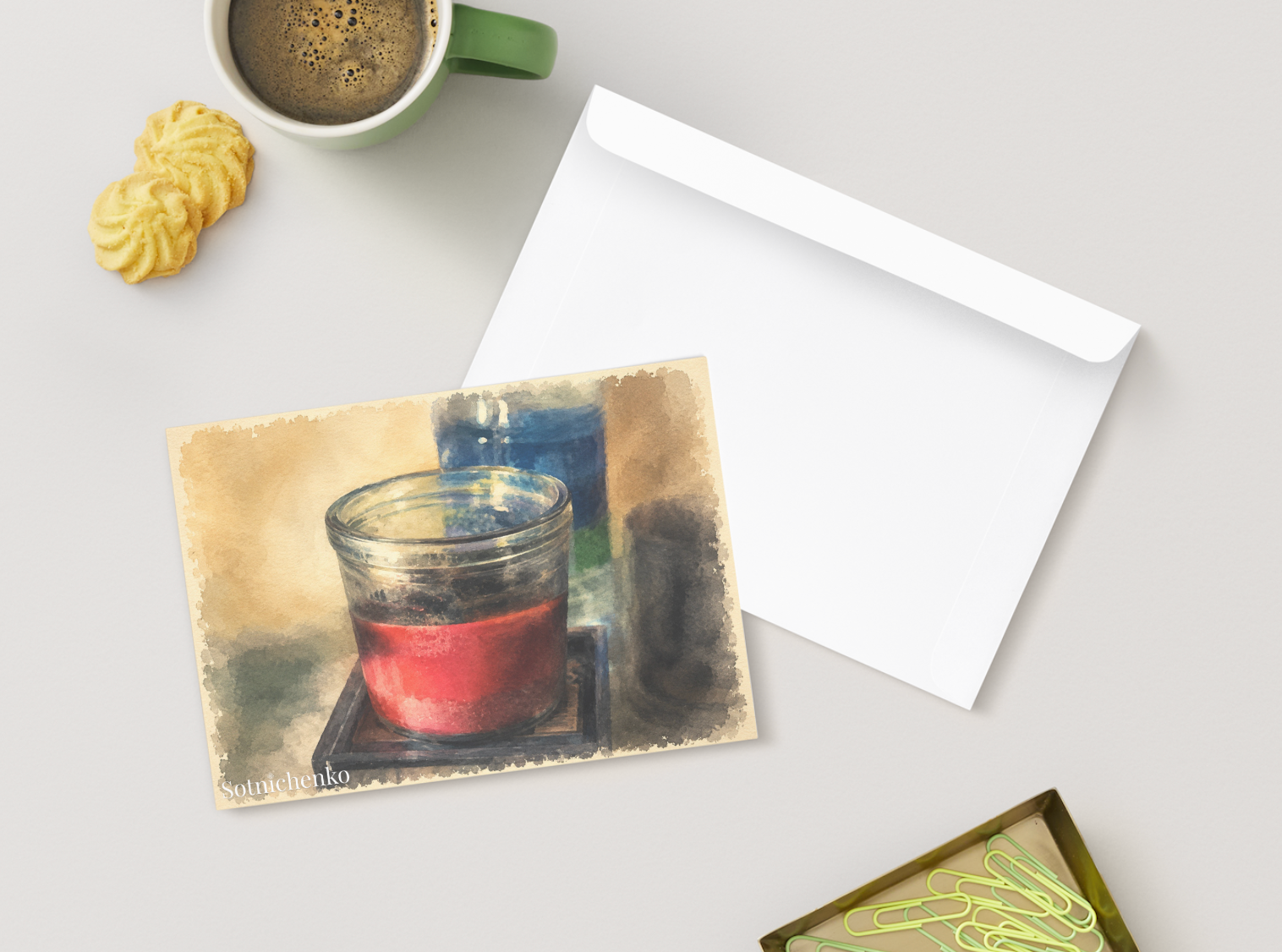Red Candle — Cozy Printable Postcard
