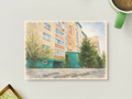Courtyard Spring — Vintage Printable Postcard