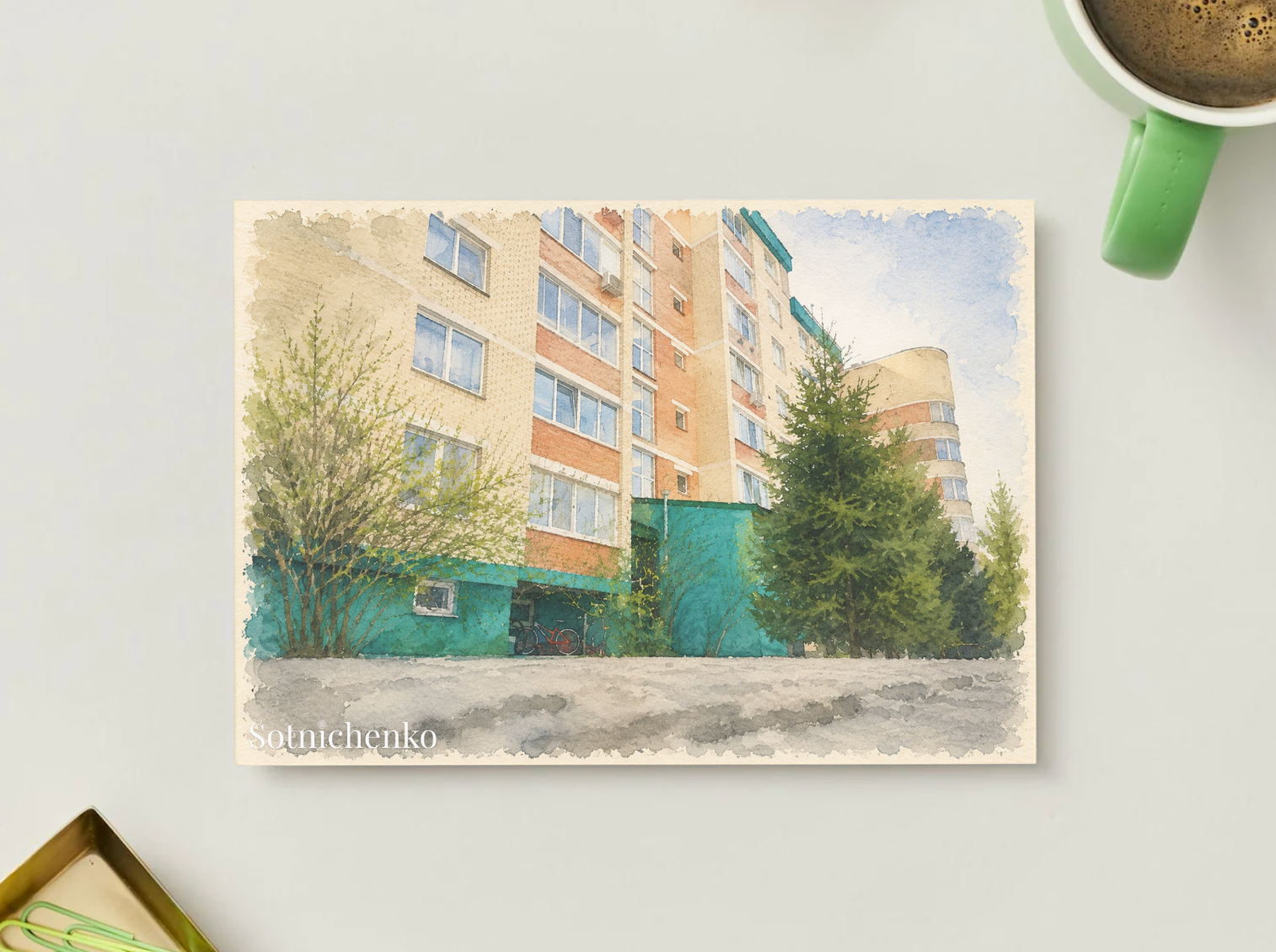Courtyard Spring — Vintage Printable Postcard