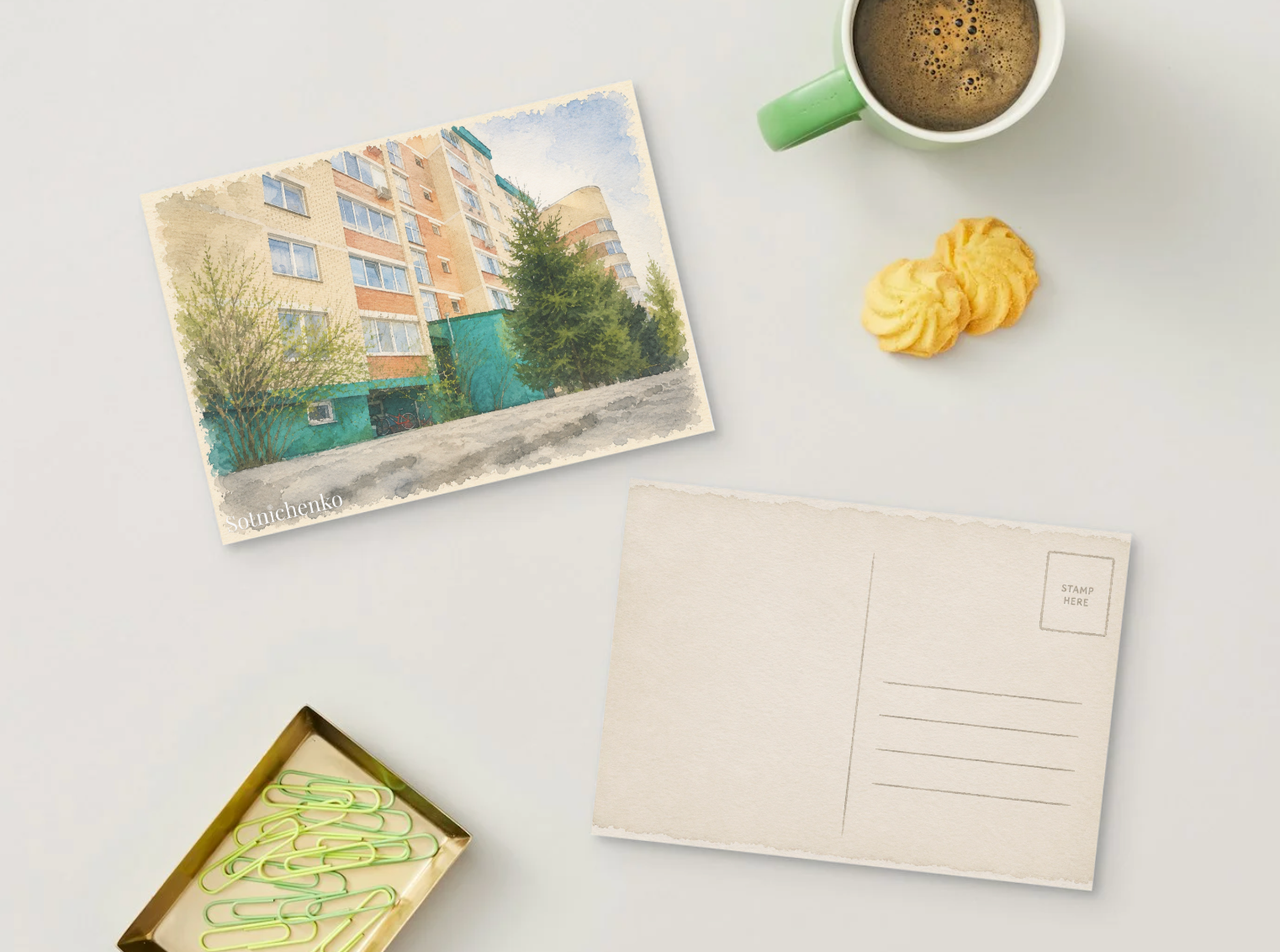 Courtyard Spring — Vintage Printable Postcard