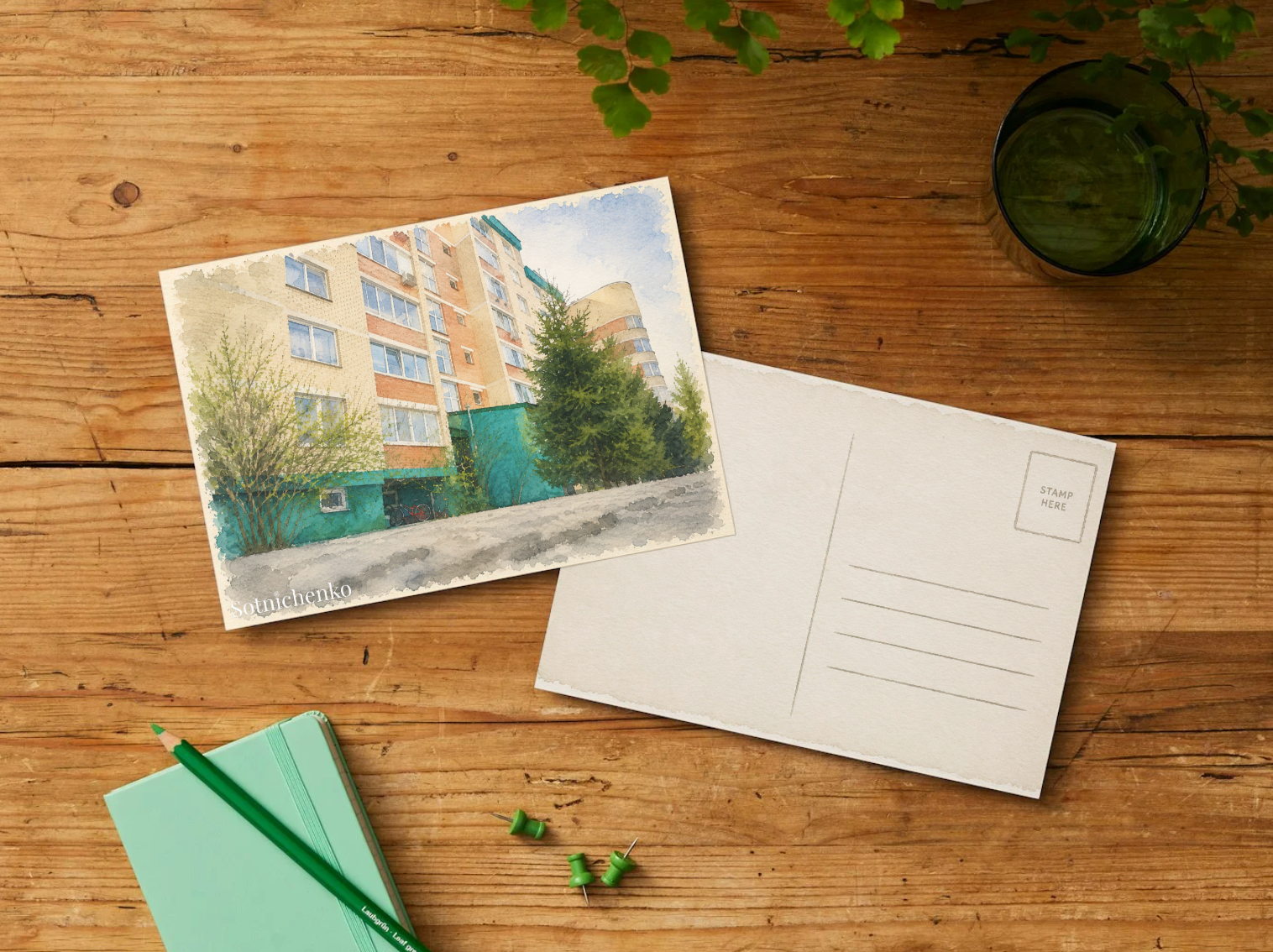 Courtyard Spring — Vintage Printable Postcard