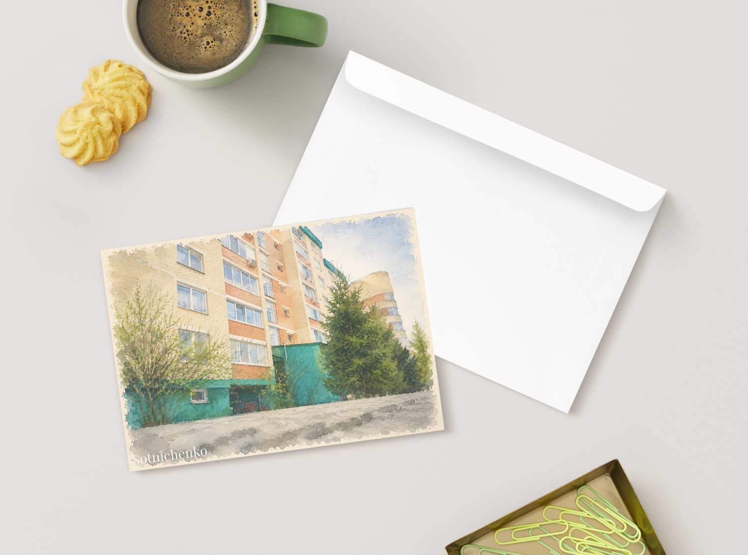 Courtyard Spring — Vintage Printable Postcard