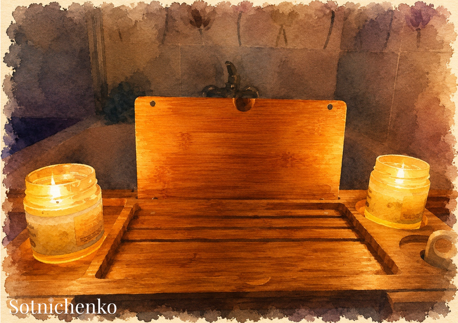 Candlelit Tray — Cozy Printable Postcard