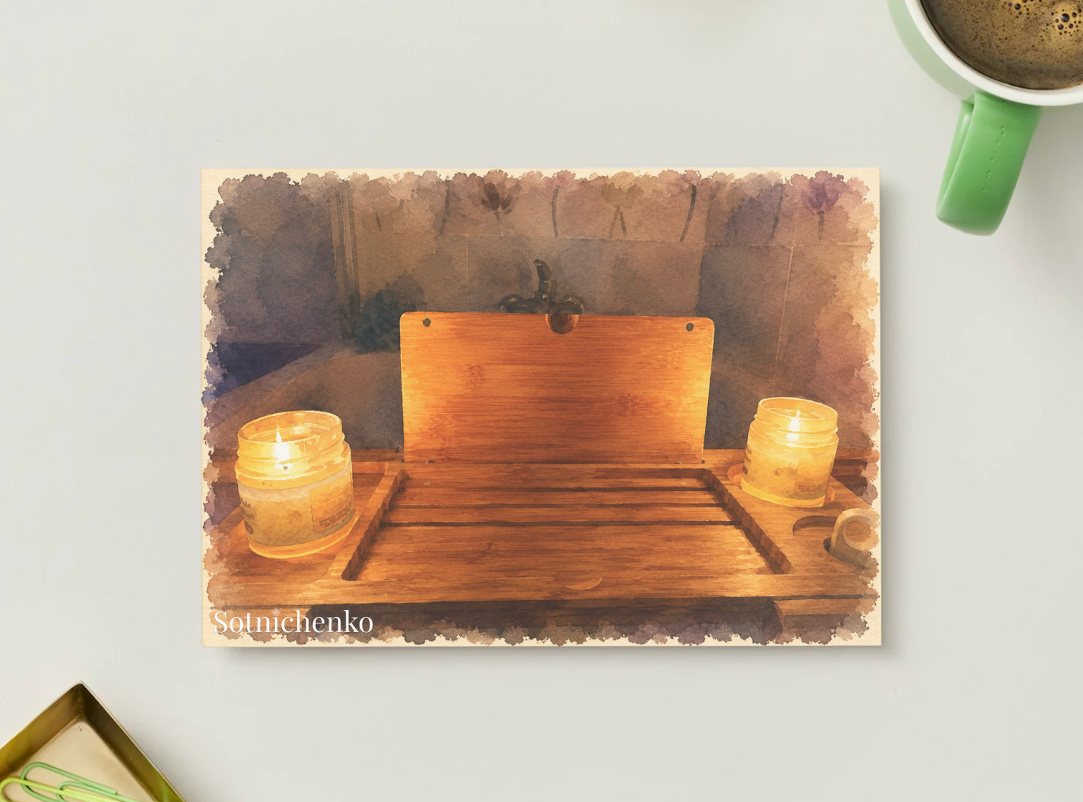 Candlelit Tray — Cozy Printable Postcard
