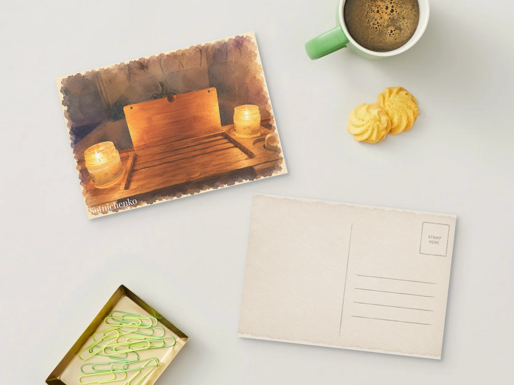 Candlelit Tray — Cozy Printable Postcard