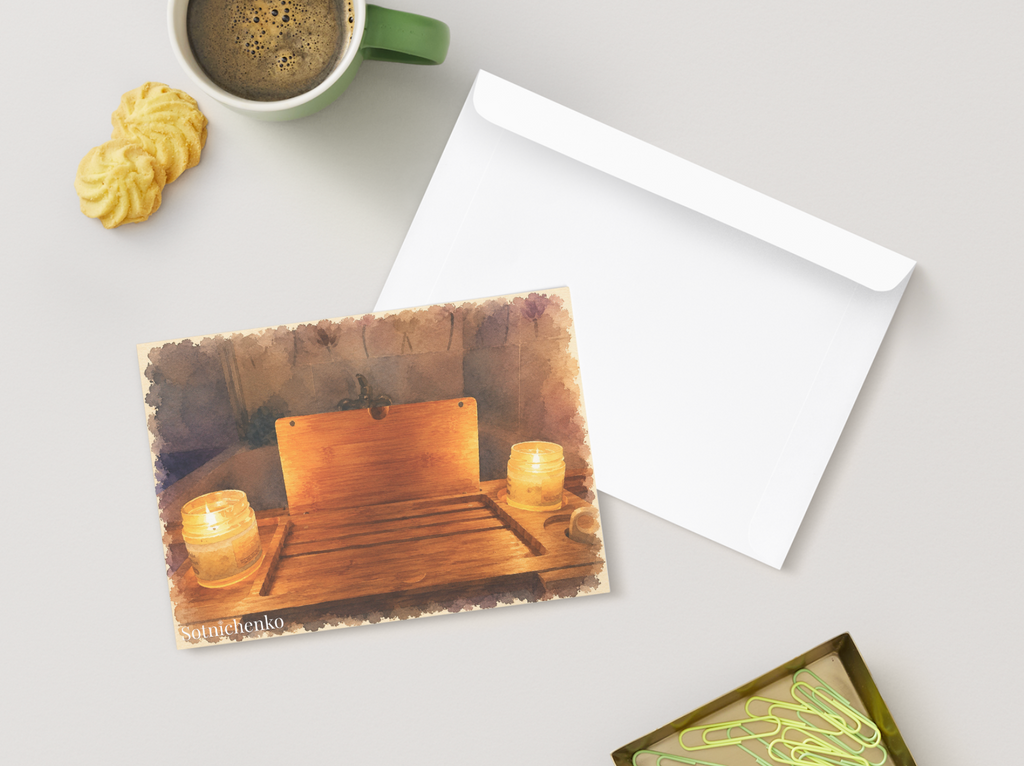 Candlelit Tray — Cozy Printable Postcard