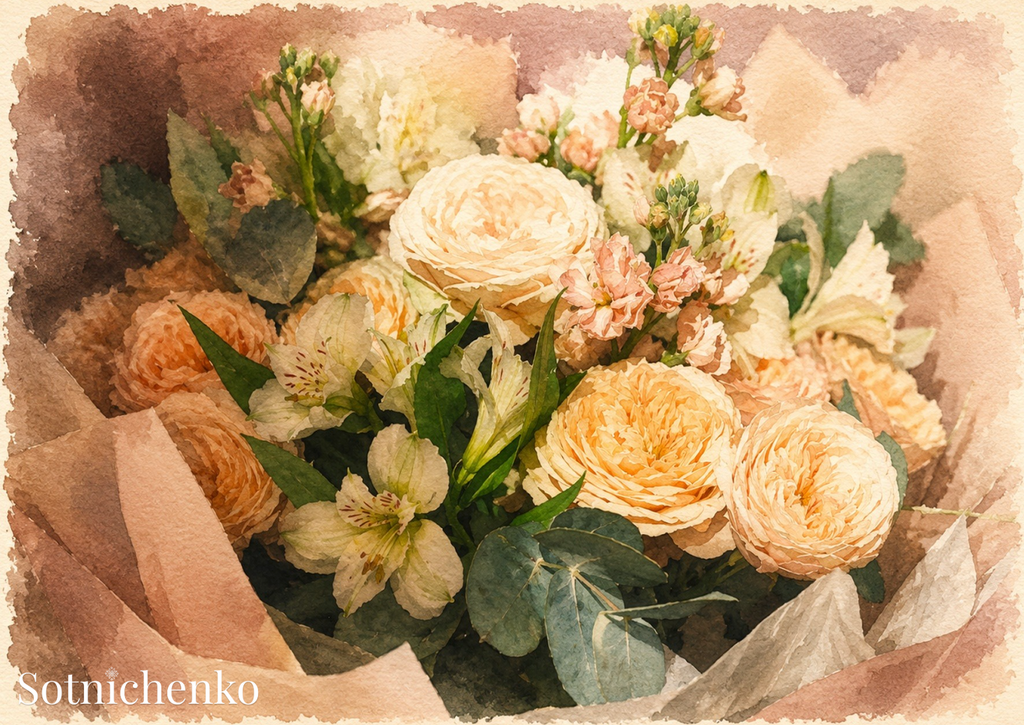 Peach Roses — Vintage Printable Postcard