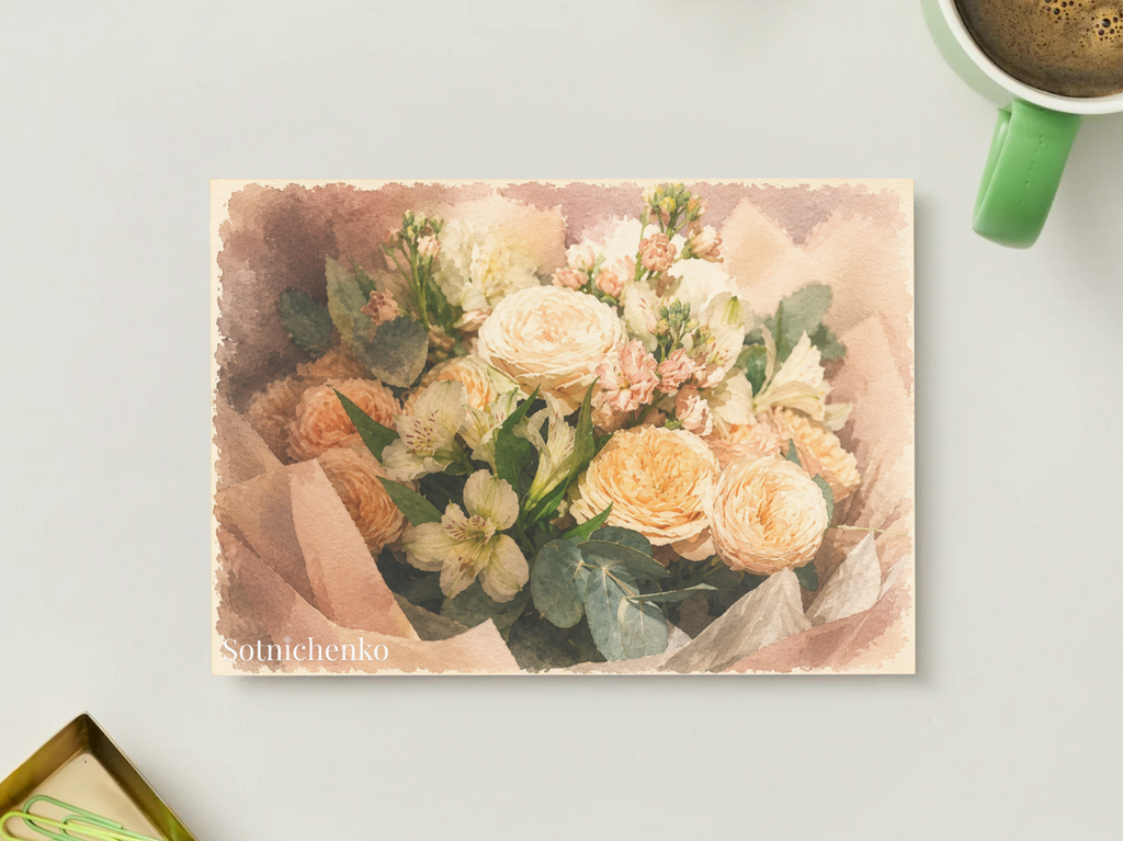 Peach Roses — Vintage Printable Postcard