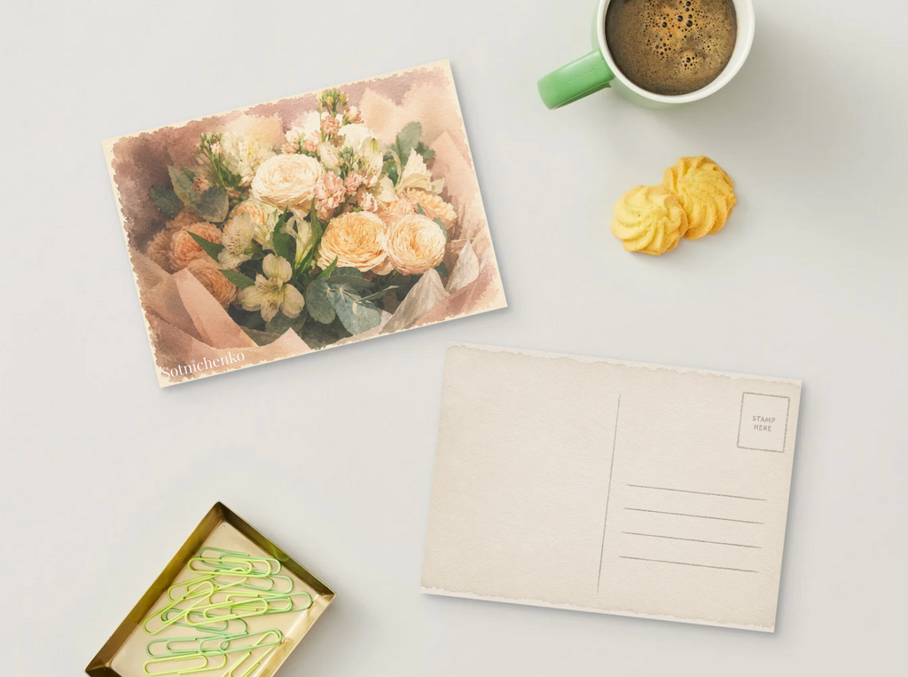 Peach Roses — Vintage Printable Postcard