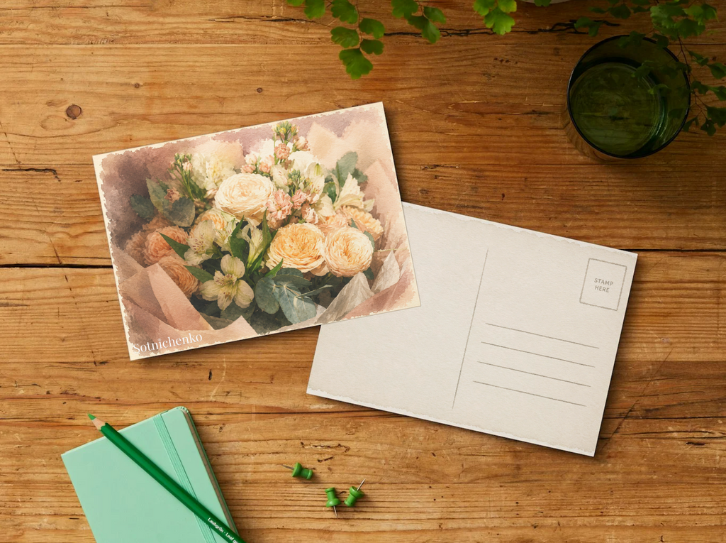 Peach Roses — Vintage Printable Postcard