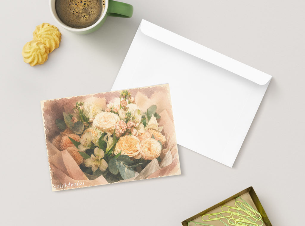 Peach Roses — Vintage Printable Postcard