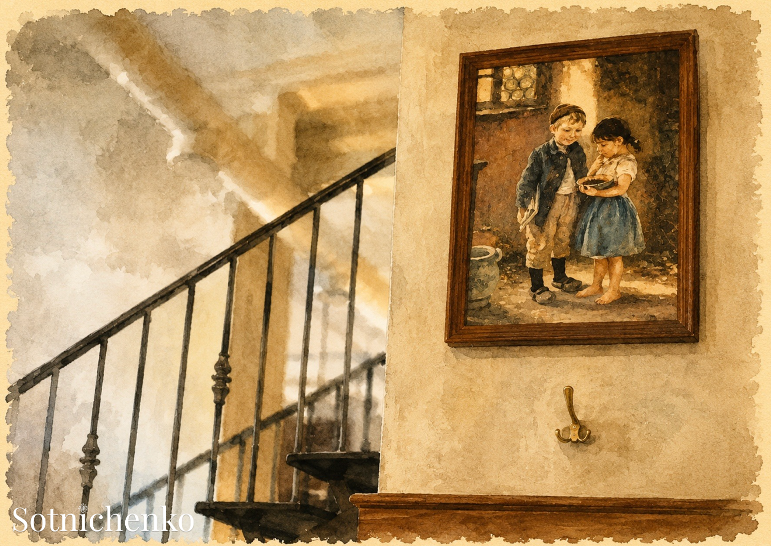 Stairway Memory — Vintage Printable Postcard