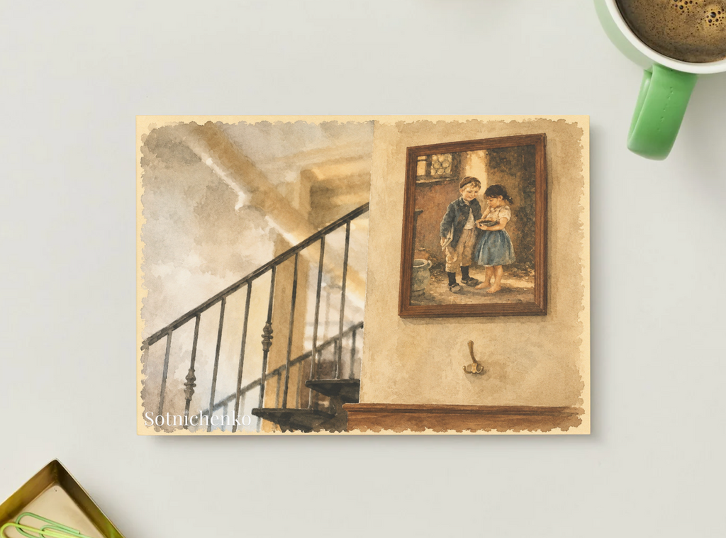 Stairway Memory — Vintage Printable Postcard