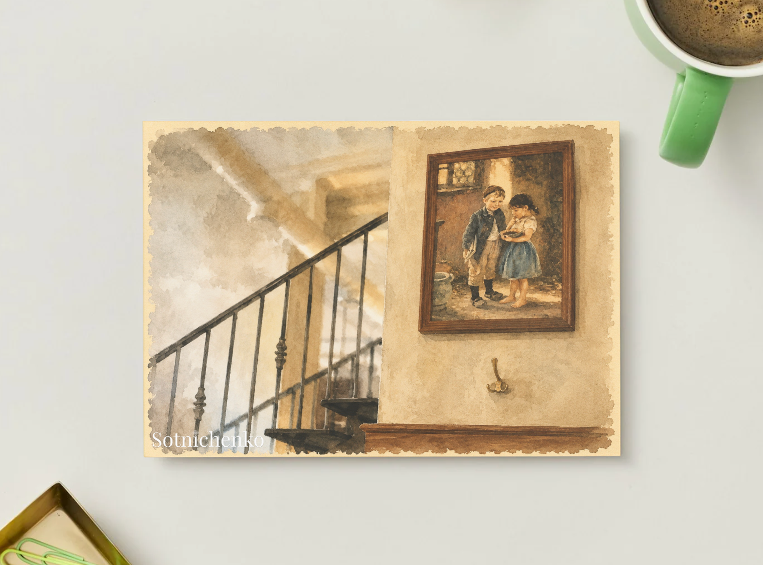 Stairway Memory — Vintage Printable Postcard