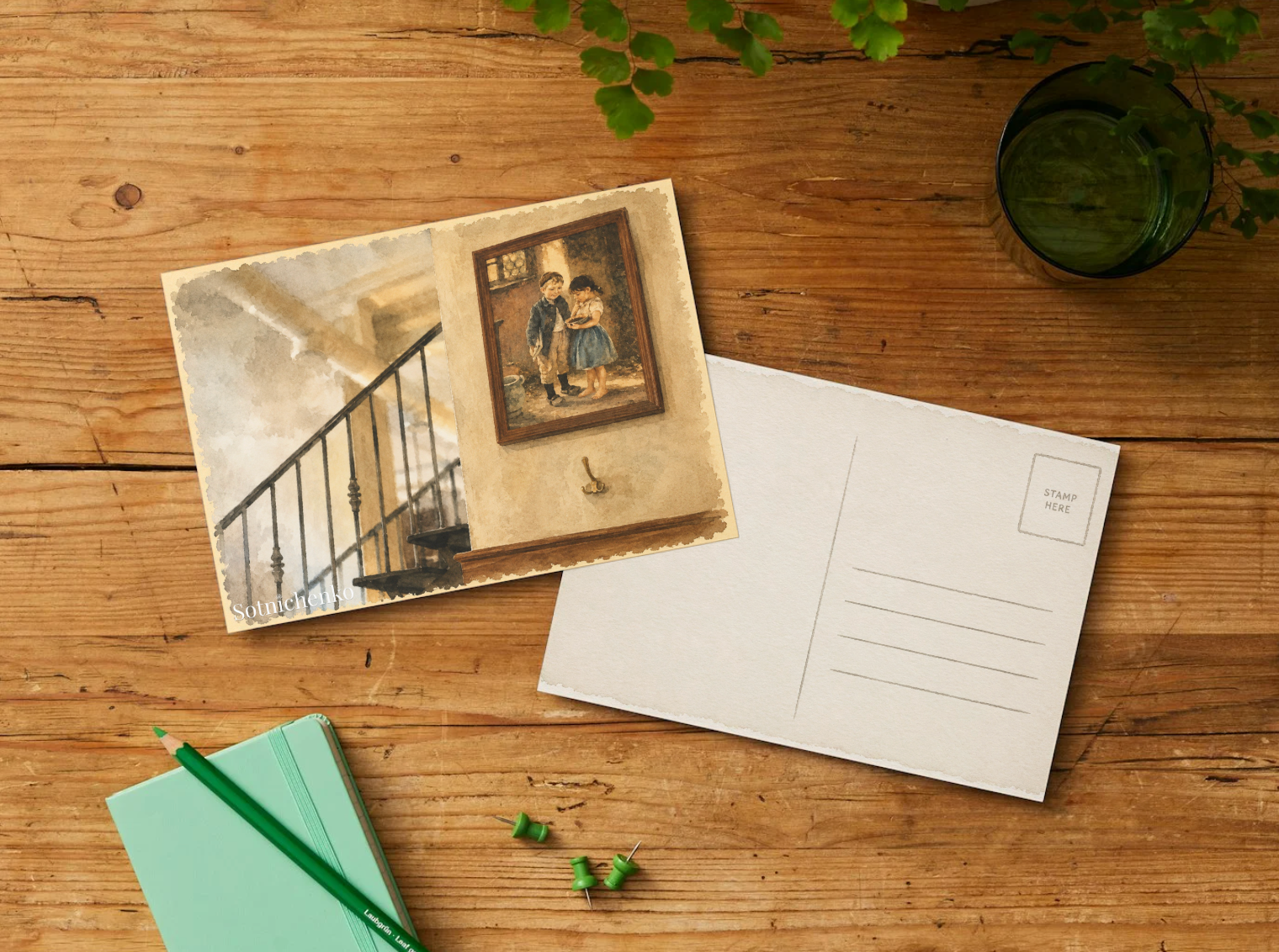 Stairway Memory — Vintage Printable Postcard