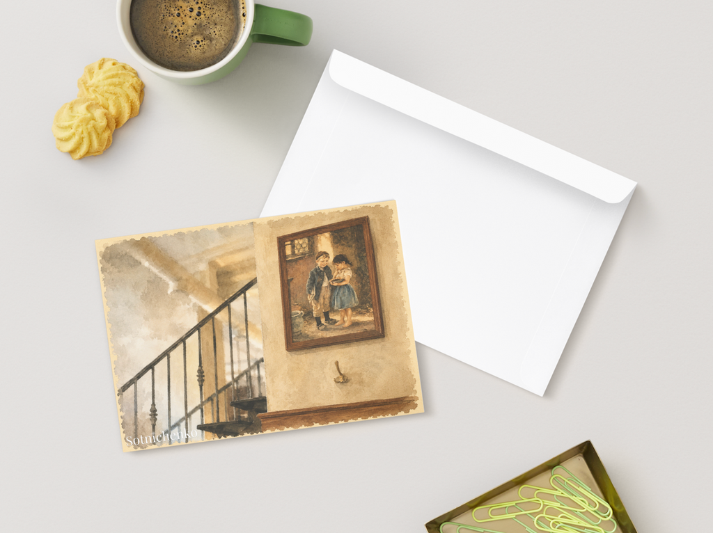 Stairway Memory — Vintage Printable Postcard