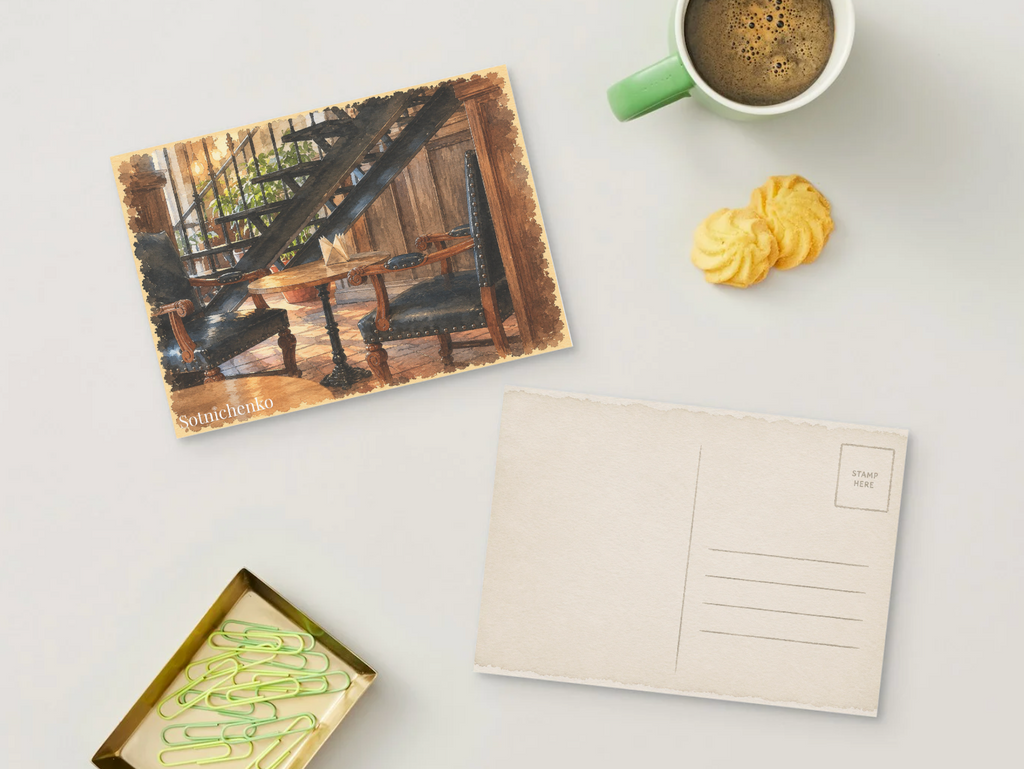 Under the Staircase — Vintage Printable Postcard