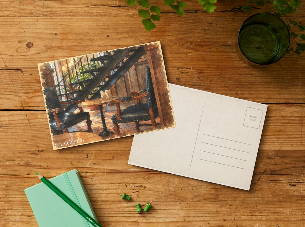 Under the Staircase — Vintage Printable Postcard