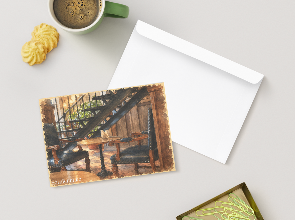 Under the Staircase — Vintage Printable Postcard