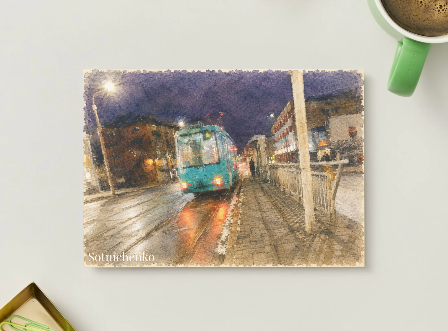 Last Tram Home — Vintage Printable Postcard