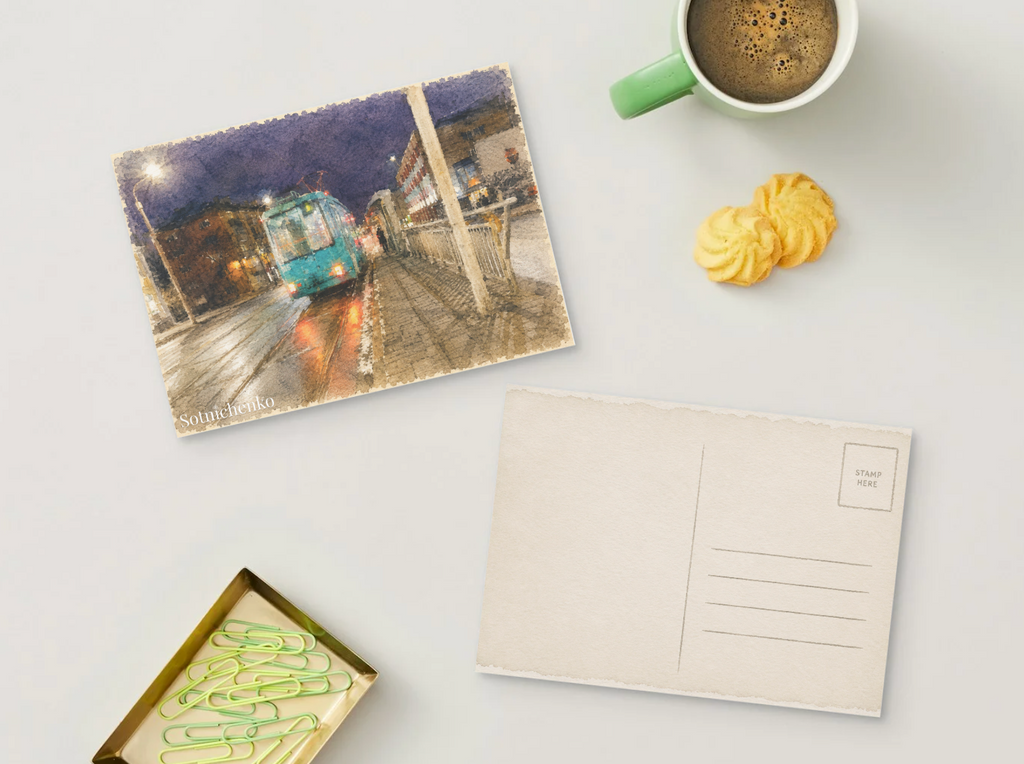 Last Tram Home — Vintage Printable Postcard